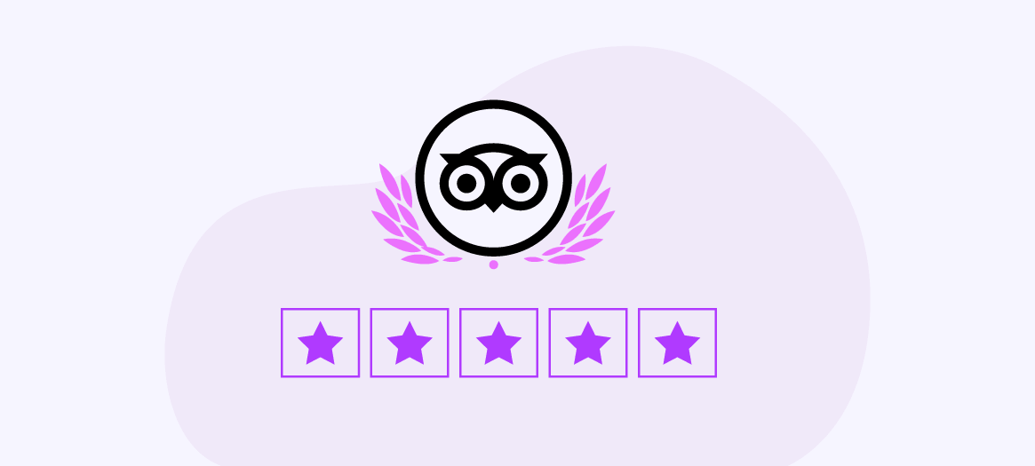 Logo del búho de Tripadvisor con corona de laurel sobre cinco estrellas